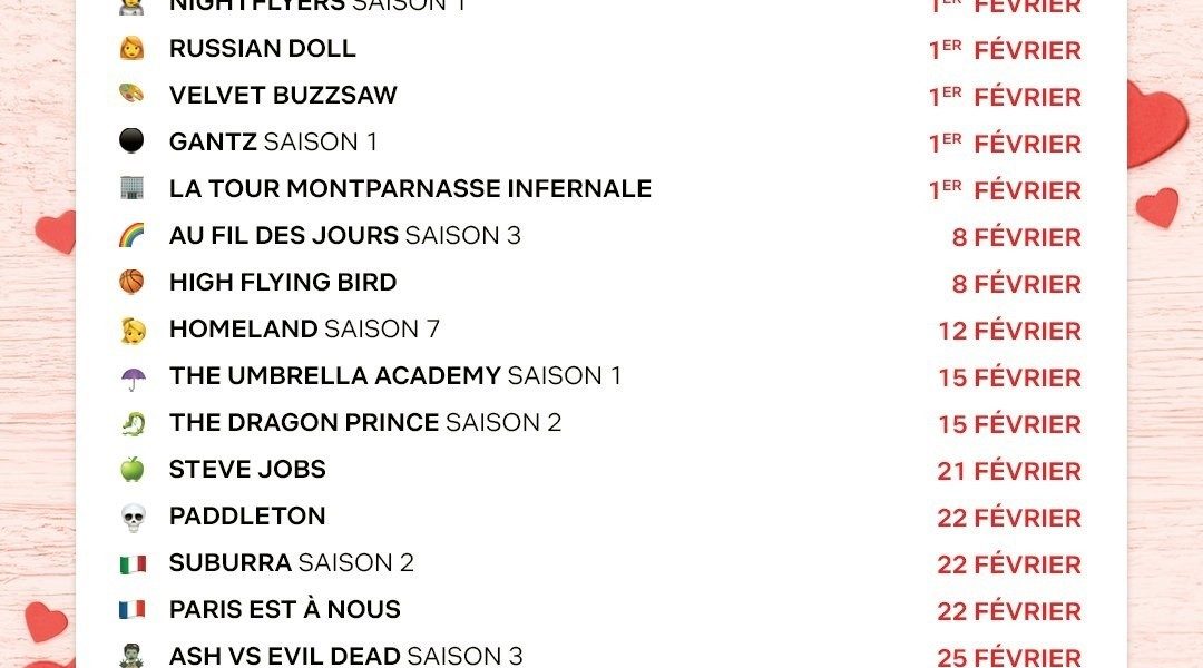 Catalogue Netflix Février 2019